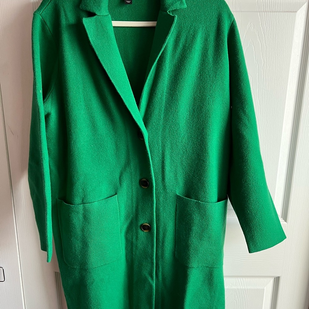Ann Taylor Lapel Coatigan - Cardigan Bright Kelly Green Sz L